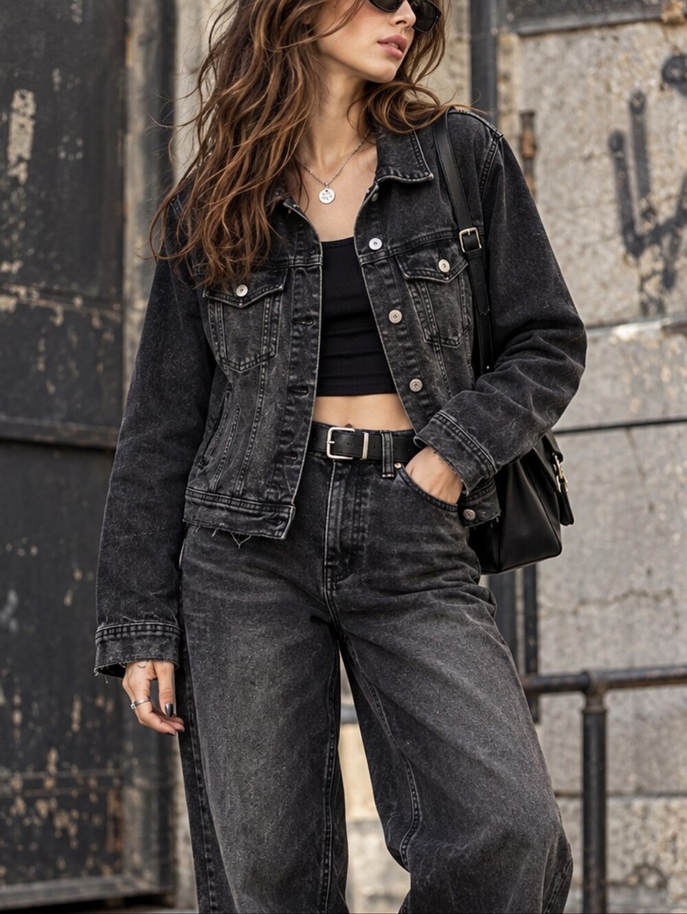 ZARA Washed Black Distressed Raw Hem Denim Jacket Women's Size S